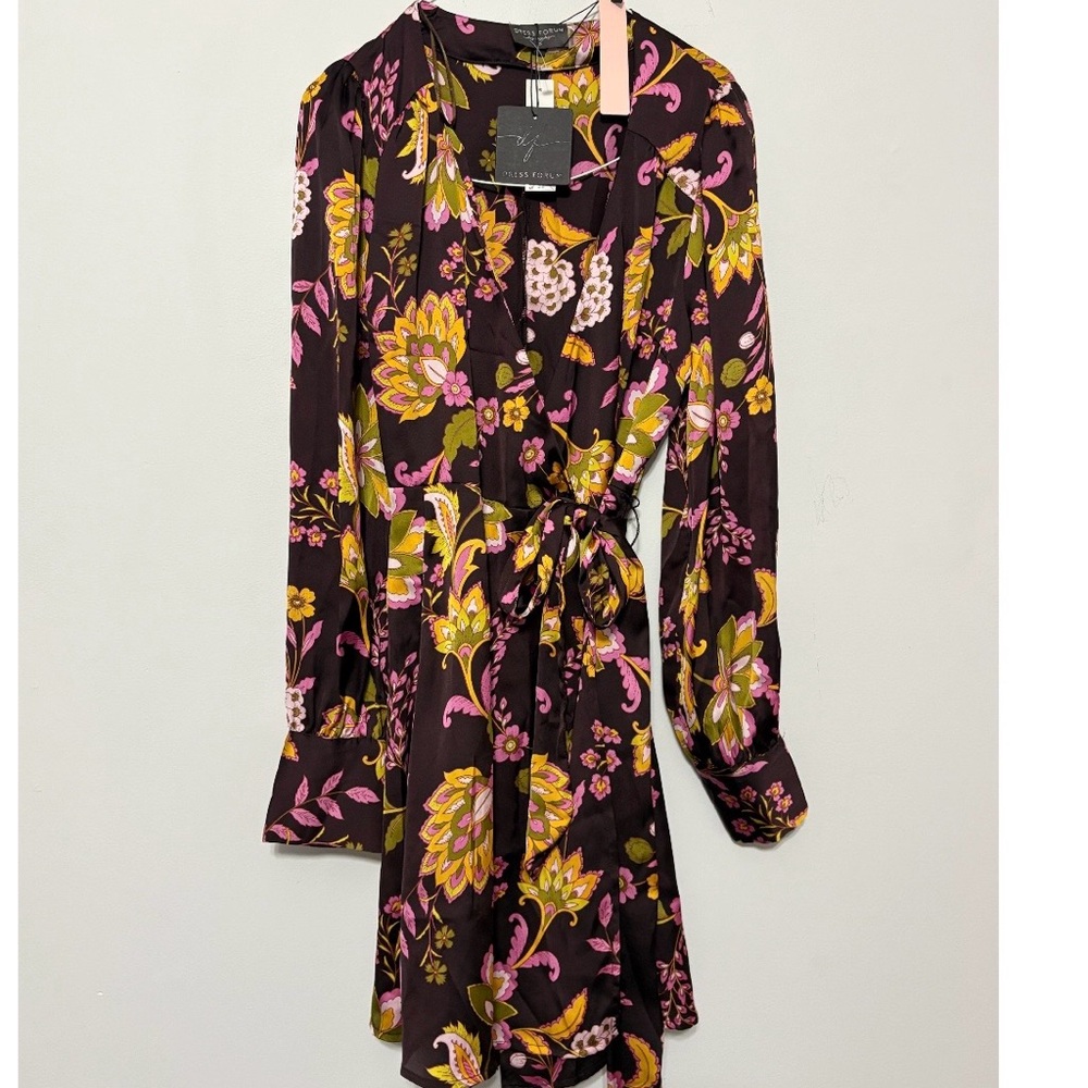 Dress Forum Satin Floral Wrap Dress